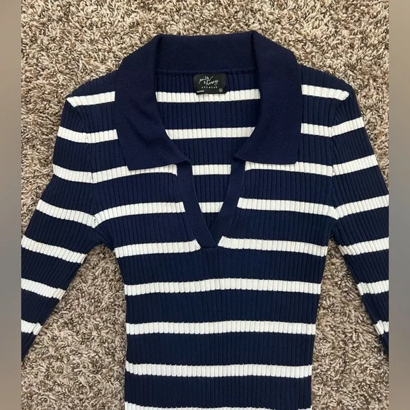 Milk And Honey Knitwear Blue And White striped Top Size M (0714) - Picture 3 of 13